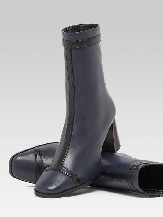 Catherine - Navy blue leather and black leather ankle boots - Image number 5