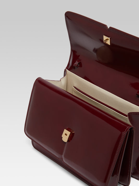 Georges - Burgundy glossy leather handbag - Image number 4