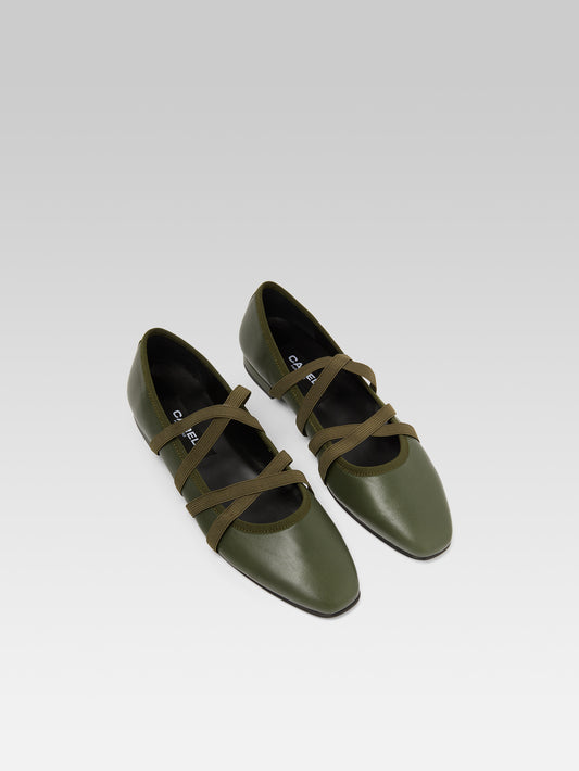 Tutu - Upcycled khaki green leather ballet-flats - Image number 2