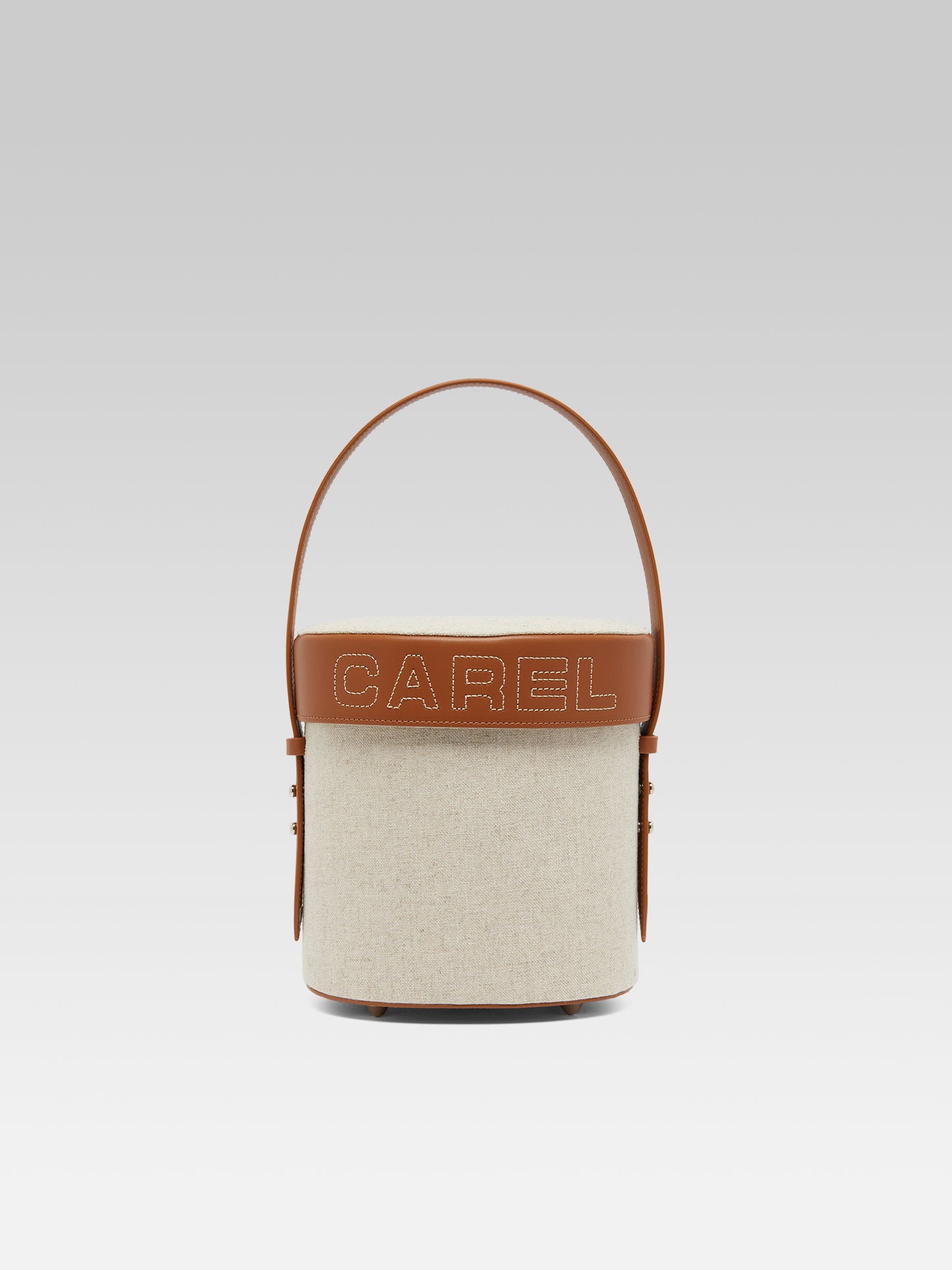 Bibi - Ecru fabric and camel leather bucket bag