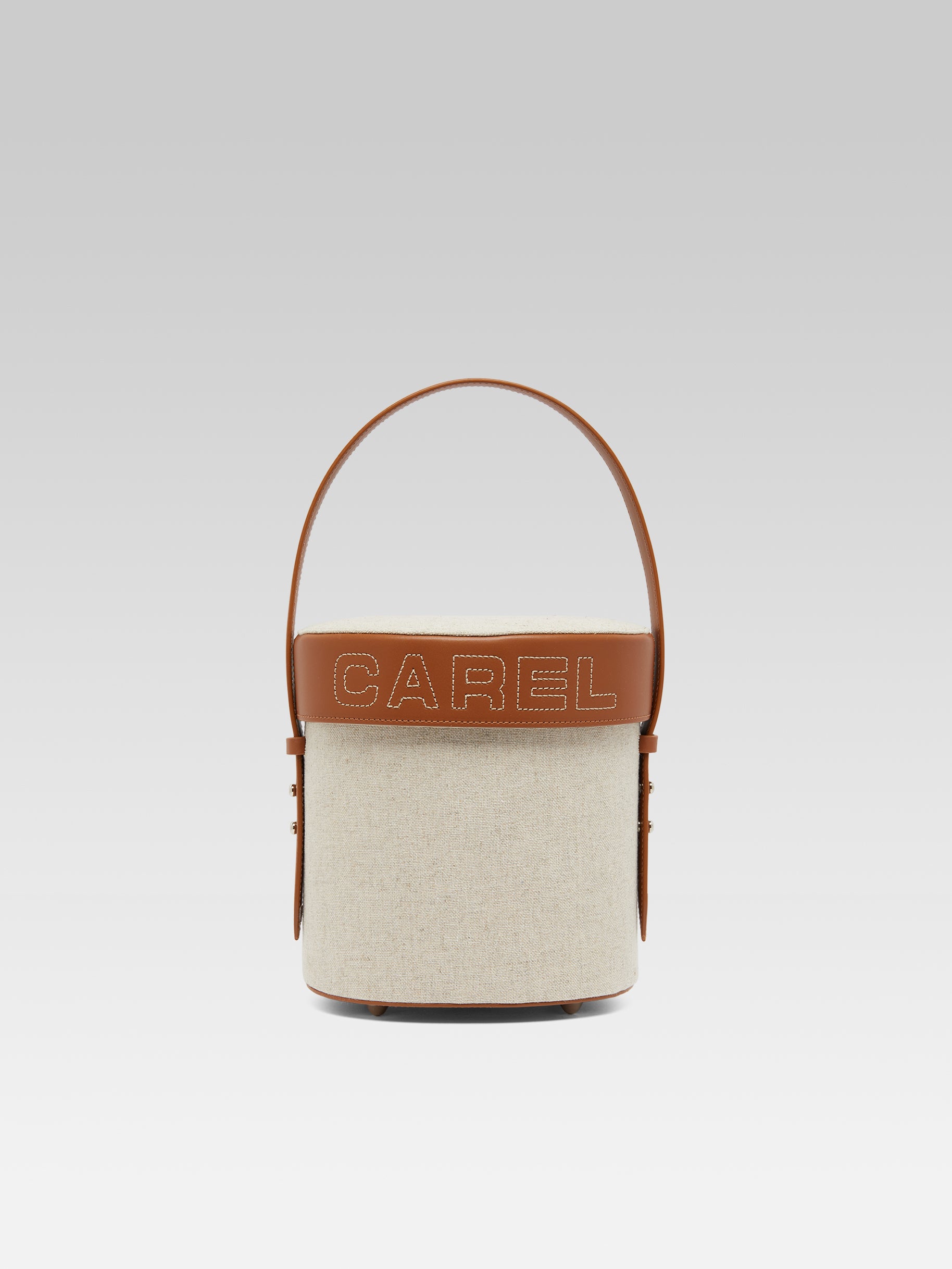 Bibi - Ecru fabric and camel leather bucket bag