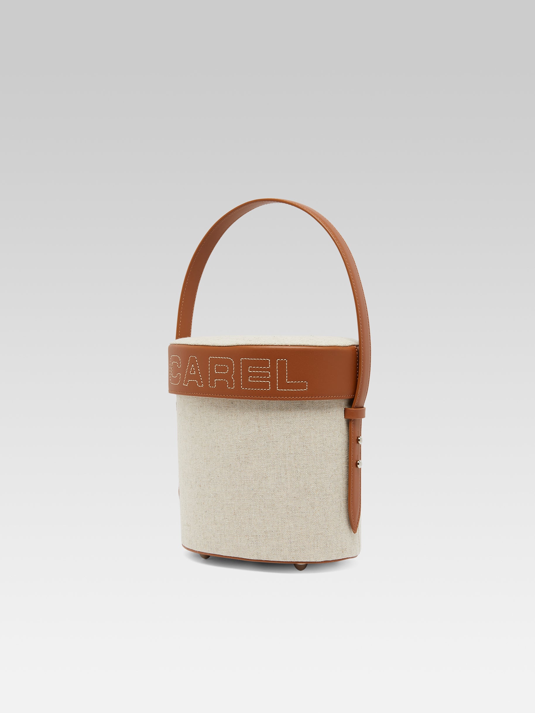 Bibi - Ecru fabric and camel leather bucket bag - Image number 5