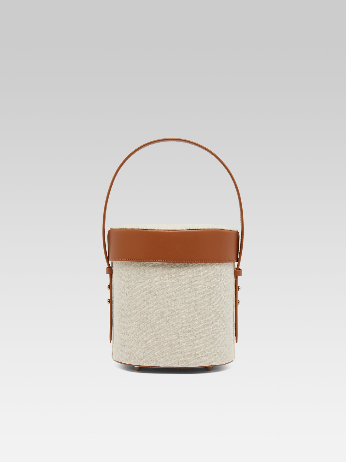 Bibi - Ecru fabric and camel leather bucket bag