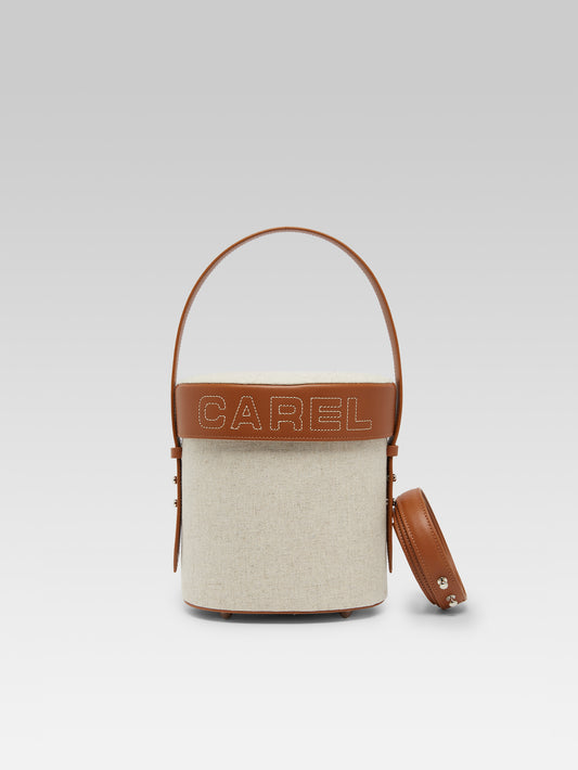 Bibi - Ecru fabric and camel leather bucket bag - Image number 2