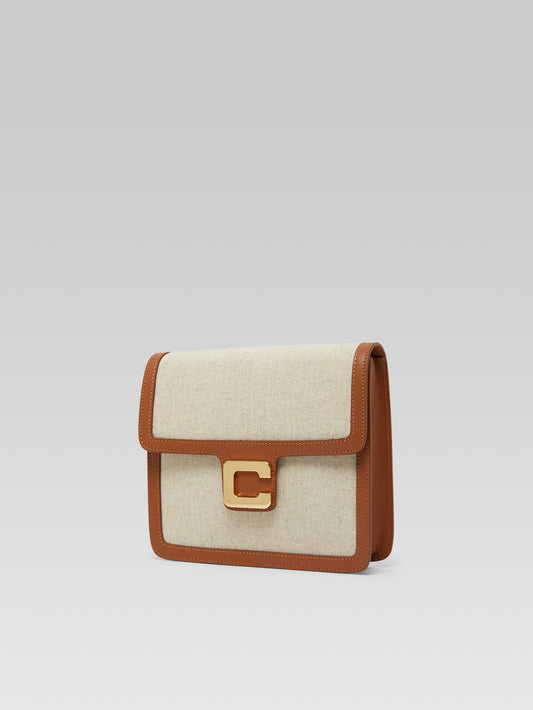 Sorbonne - Ecru fabric and camel leather bag - Image number 3