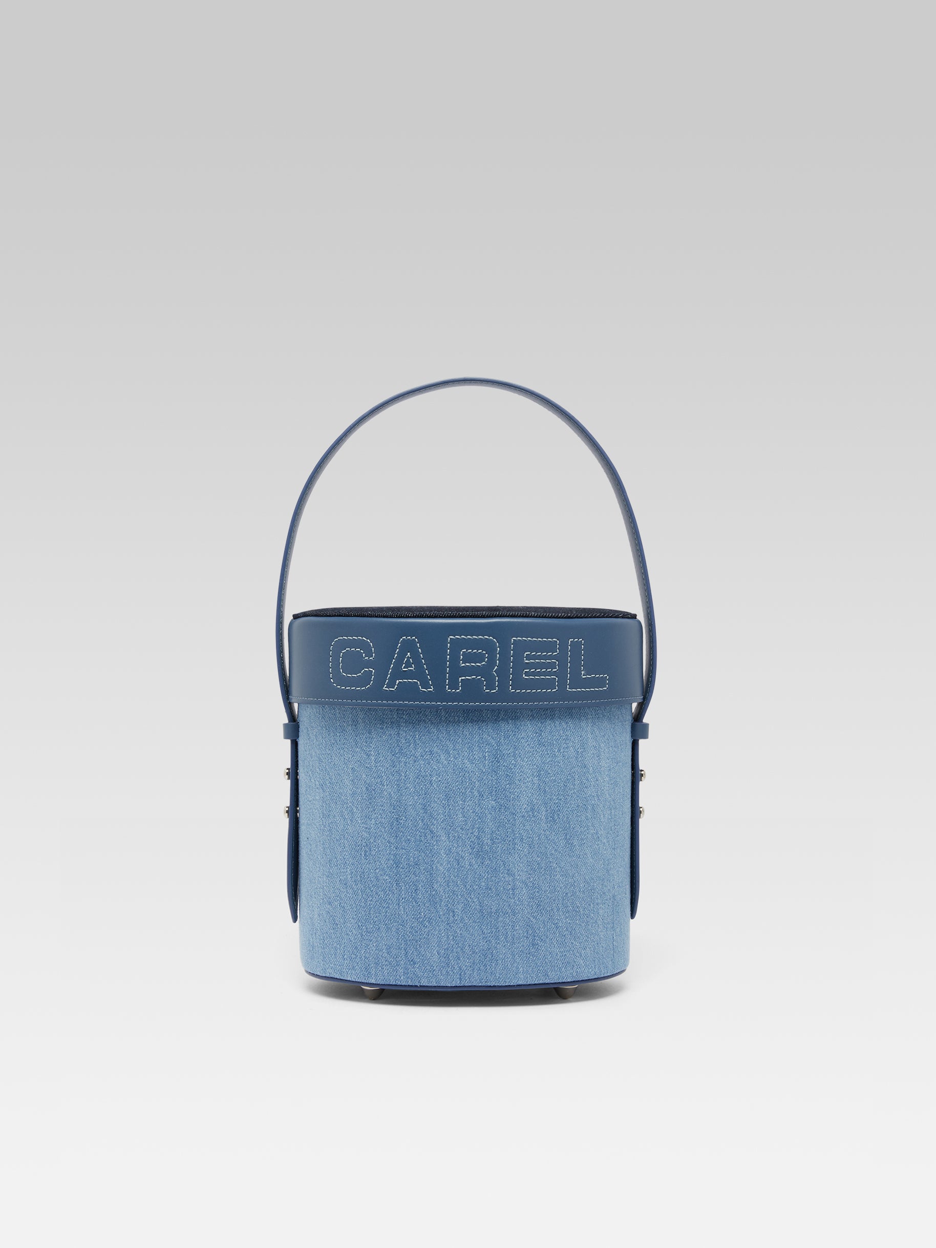 Bibi - Sac seau tissu jean et cuir bleu