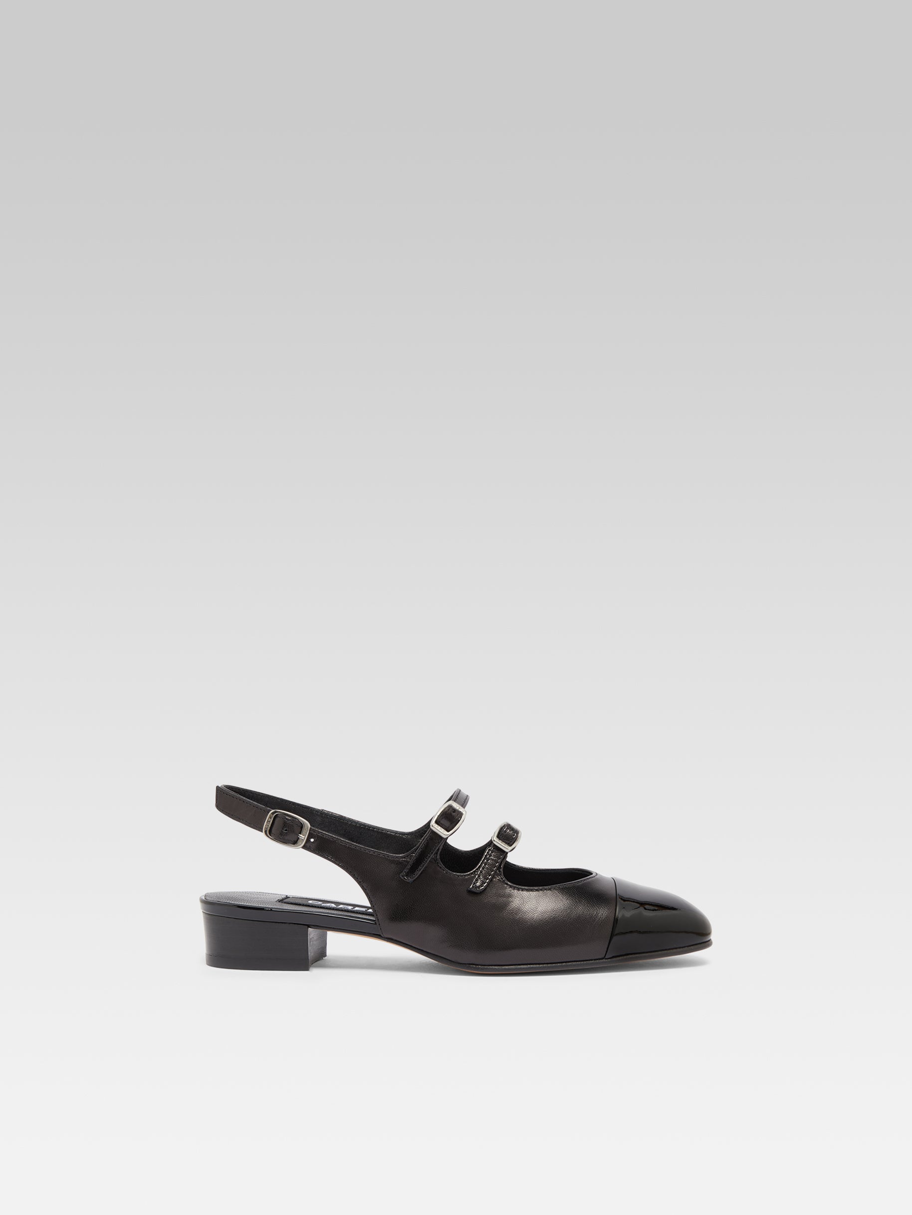 Abricot - Black leather and patent leather slingback Mary Janes