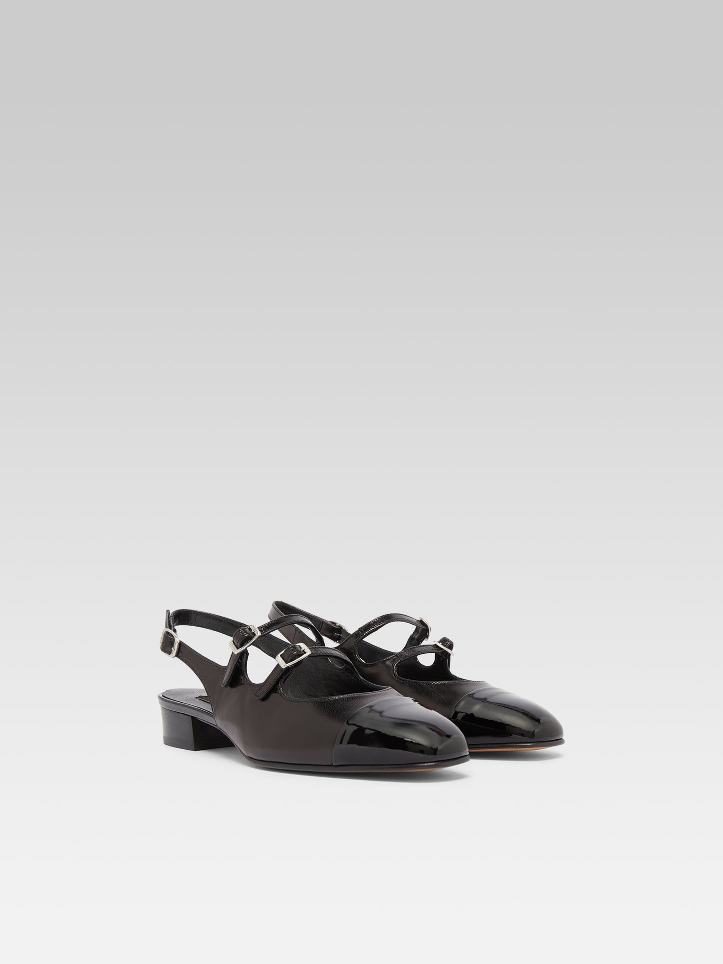 Abricot - Black leather and patent leather slingback Mary Janes