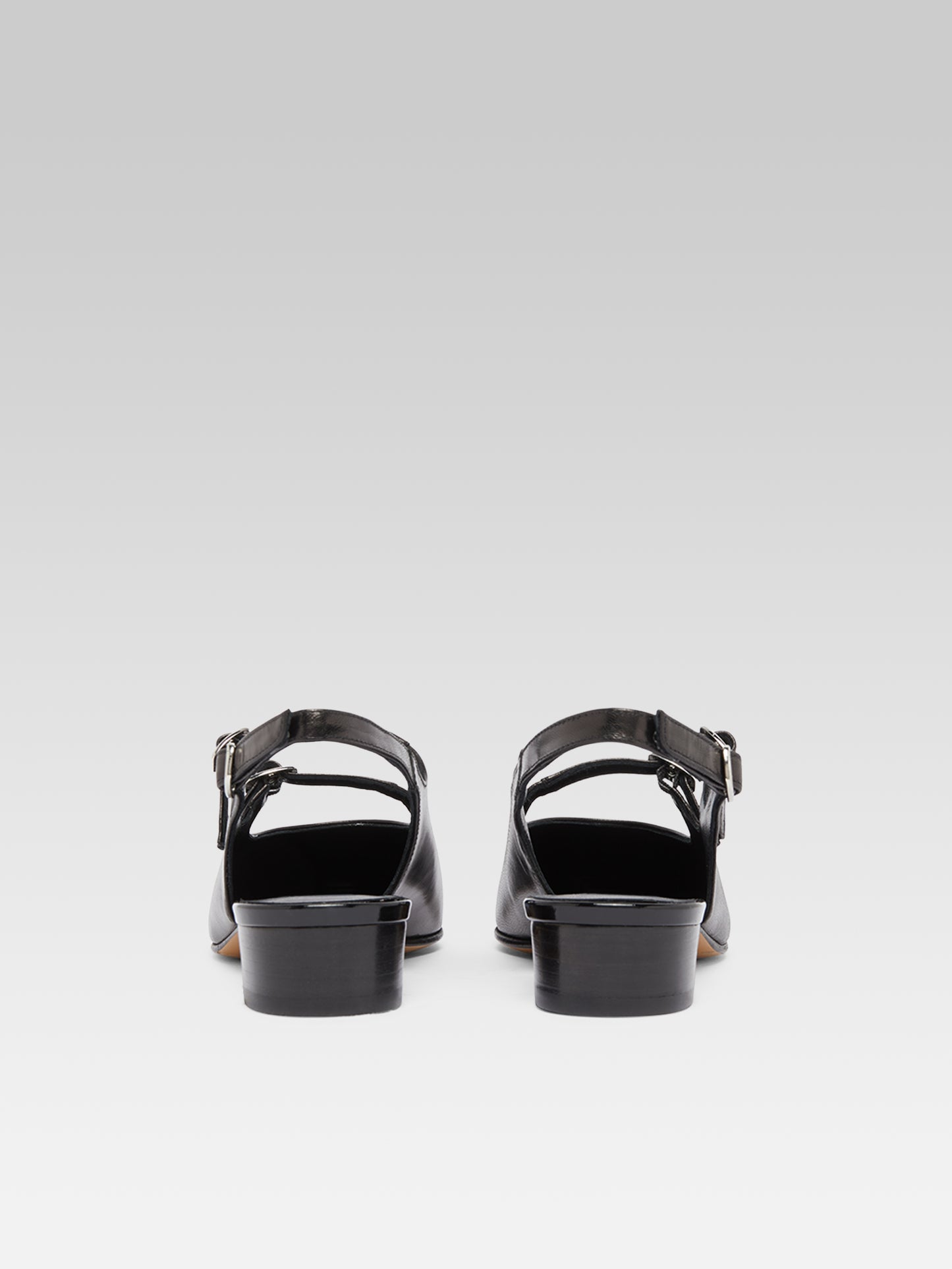 Abricot - Black leather and patent leather slingback Mary Janes