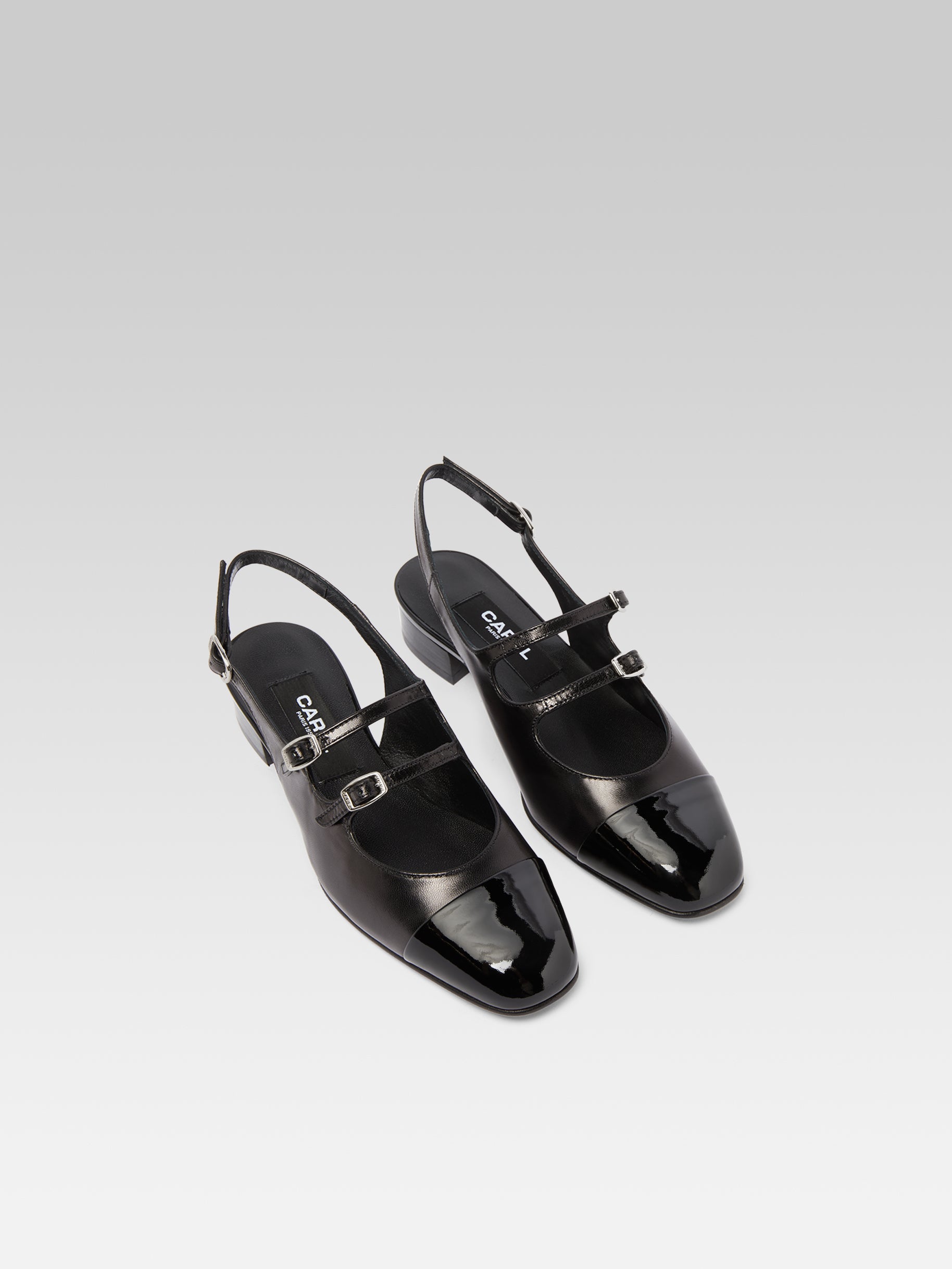 Abricot - Black leather and patent leather slingback Mary Janes - Image number 3