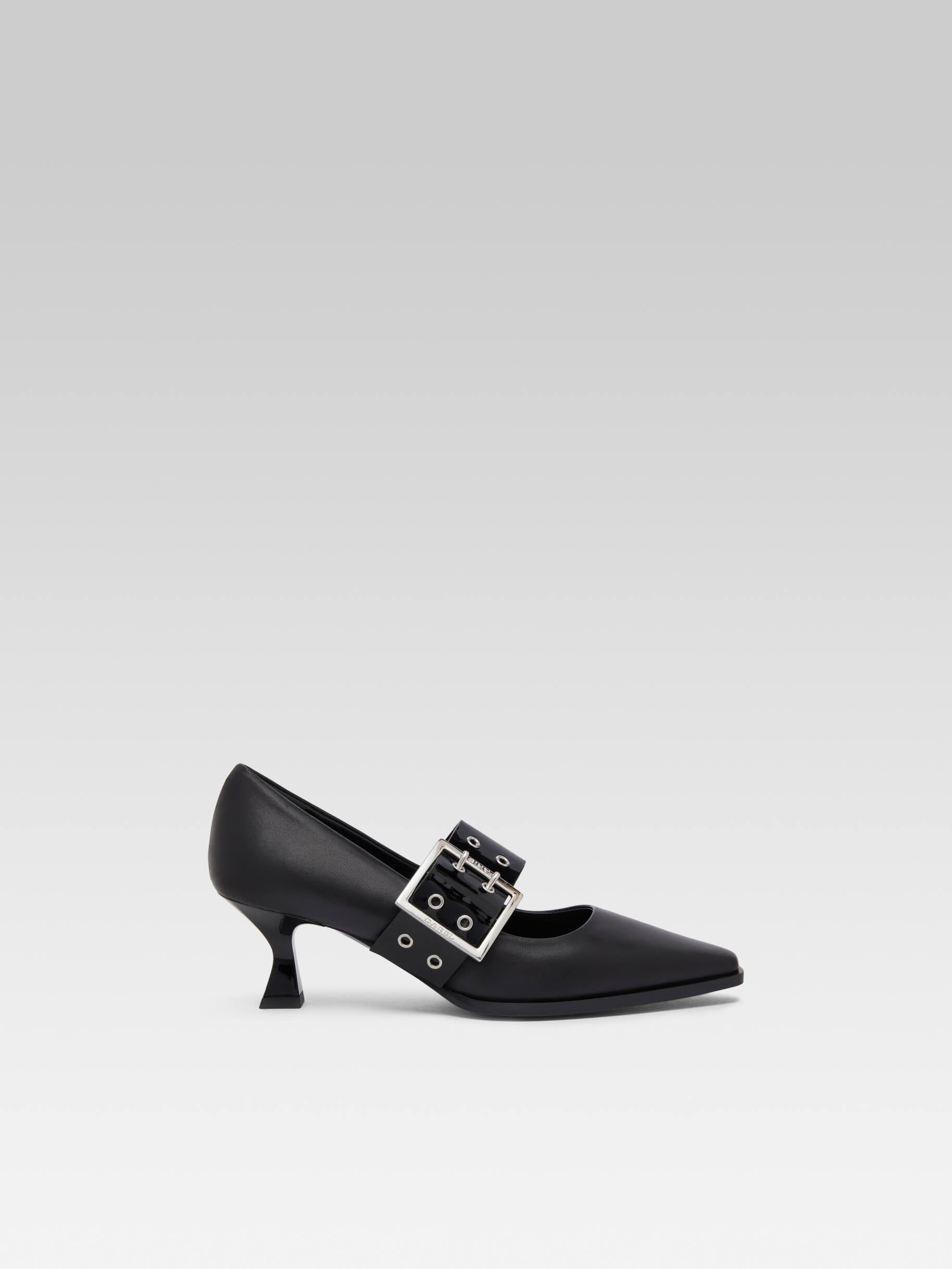 Rocket - Black leather and black patent leather eyelet straps pumps - Image number 1