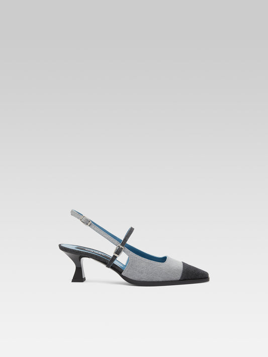 Cecile - Two-tone gray fabric slingback pumps