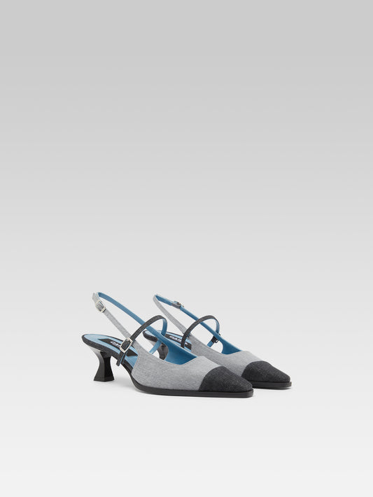 Cecile - Two-tone gray fabric slingback pumps - Image number 2