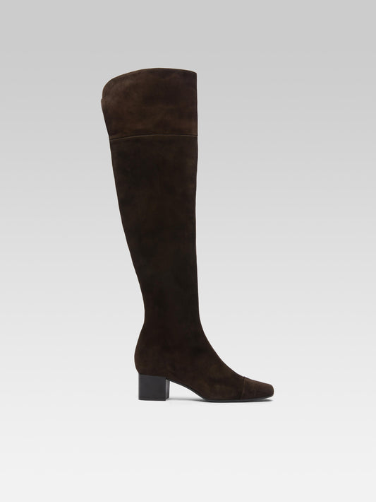 Brigitte - Bottes cuissarde cuir velours marron