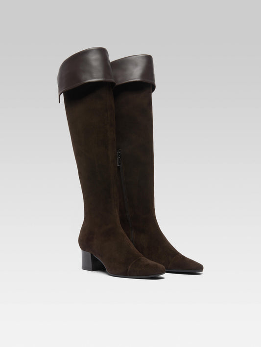 Brigitte - Bottes cuissarde cuir velours marron - Image numéro 3