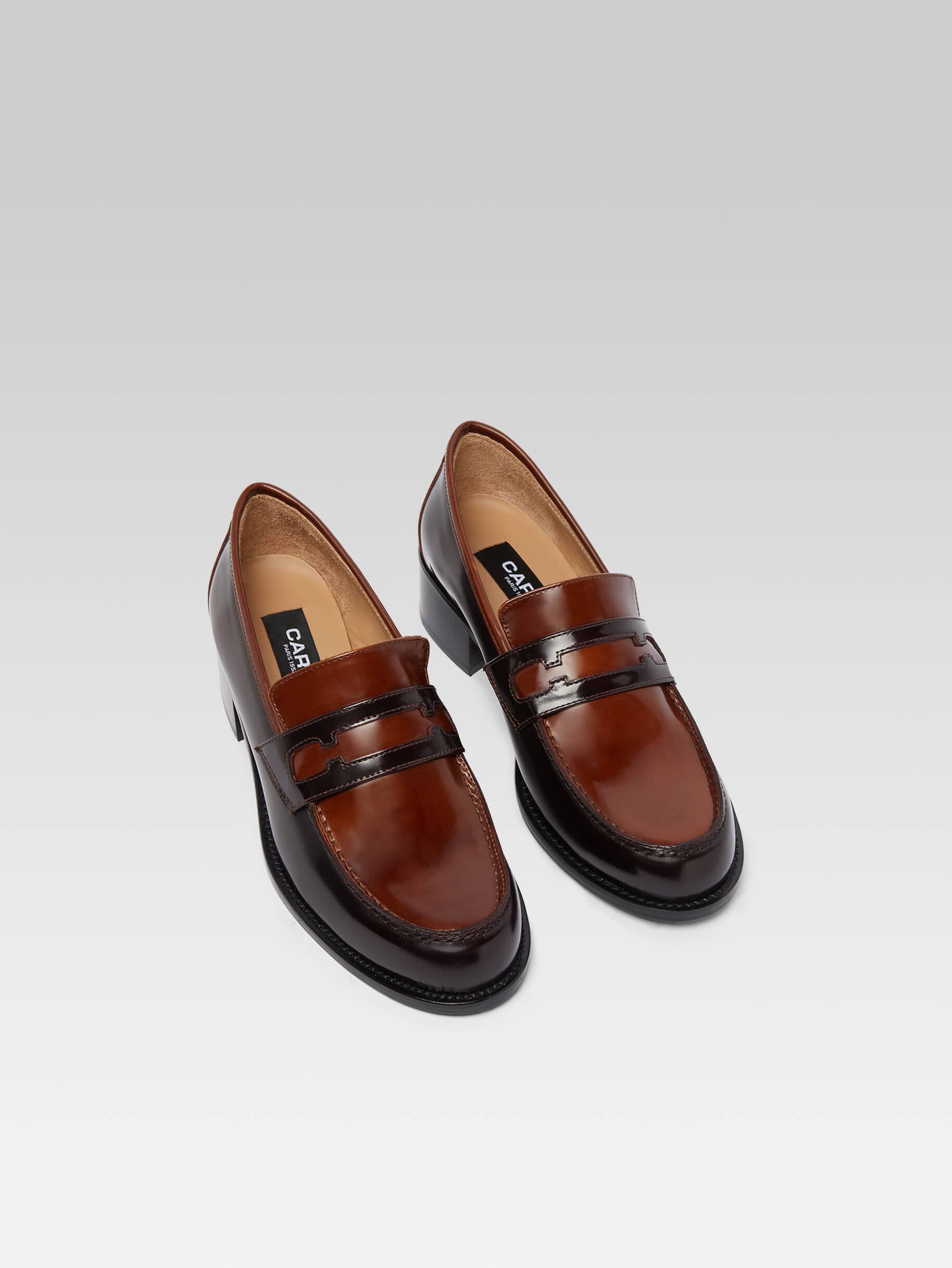 Douglas - Burgundy and cognac glossy leather loafers - Image number 1