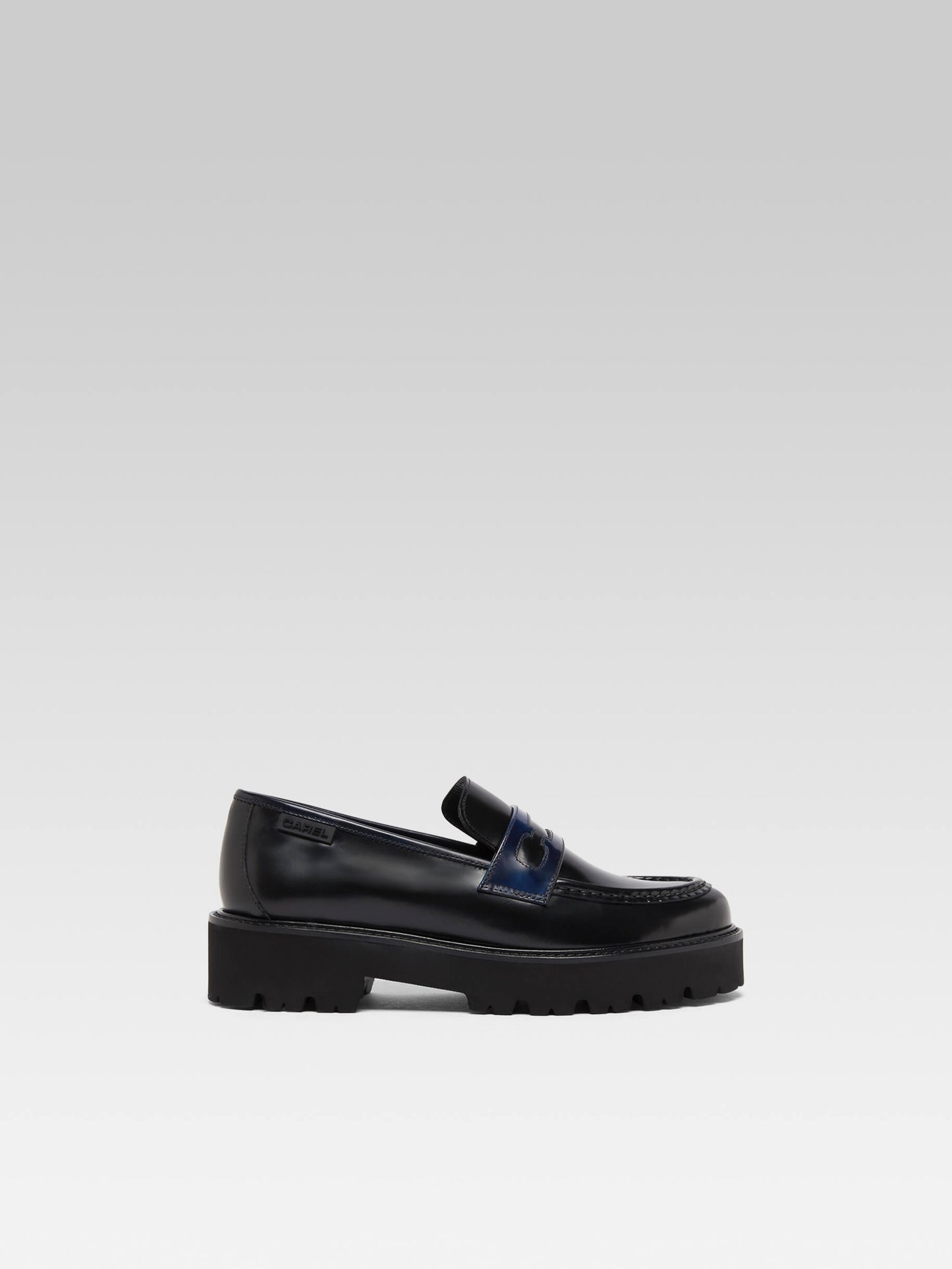 Marion - Black and blue glossy leather loafers