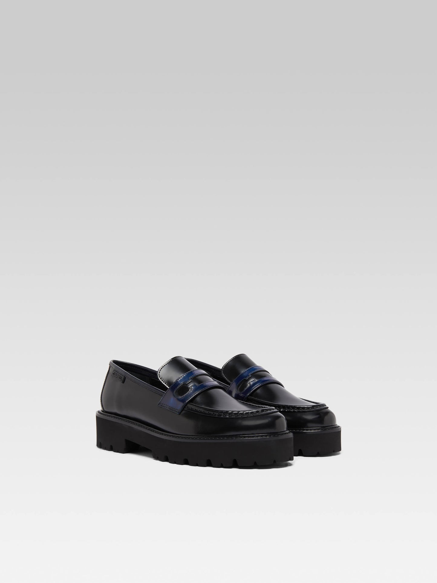 Marion - Black and blue glossy leather loafers