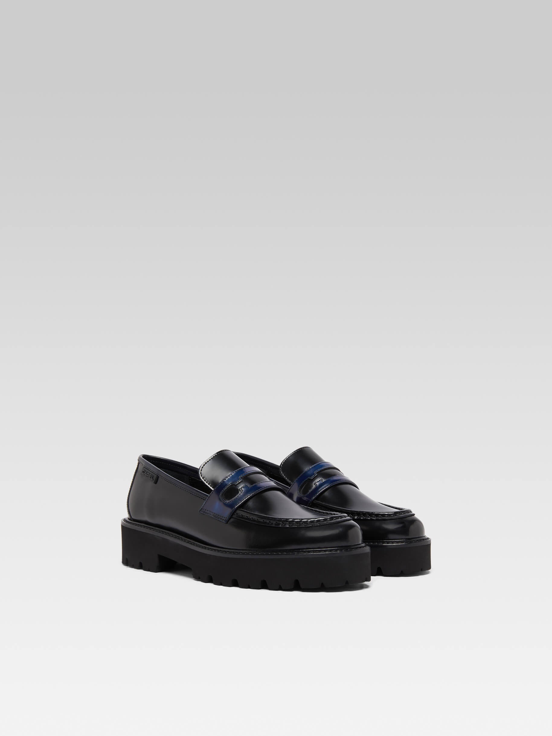 Marion - Black and blue glossy leather loafers - Image number 2