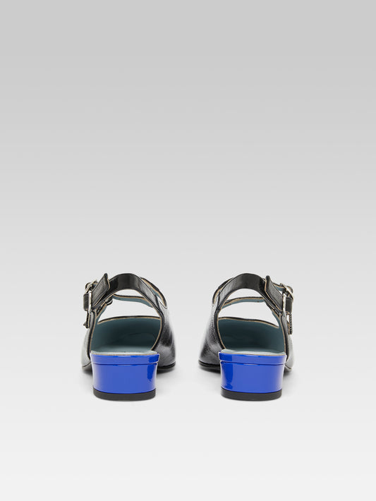 Abricot - Black naplack leather and electric blue patent leather slingback Mary Janes - Image number 5