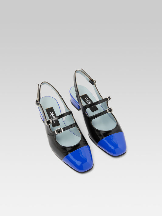 Abricot - Black naplack leather and electric blue patent leather slingback Mary Janes - Image number 3