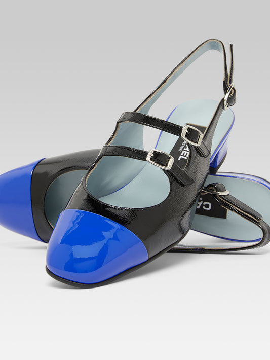 Abricot - Black naplack leather and electric blue patent leather slingback Mary Janes - Image number 4