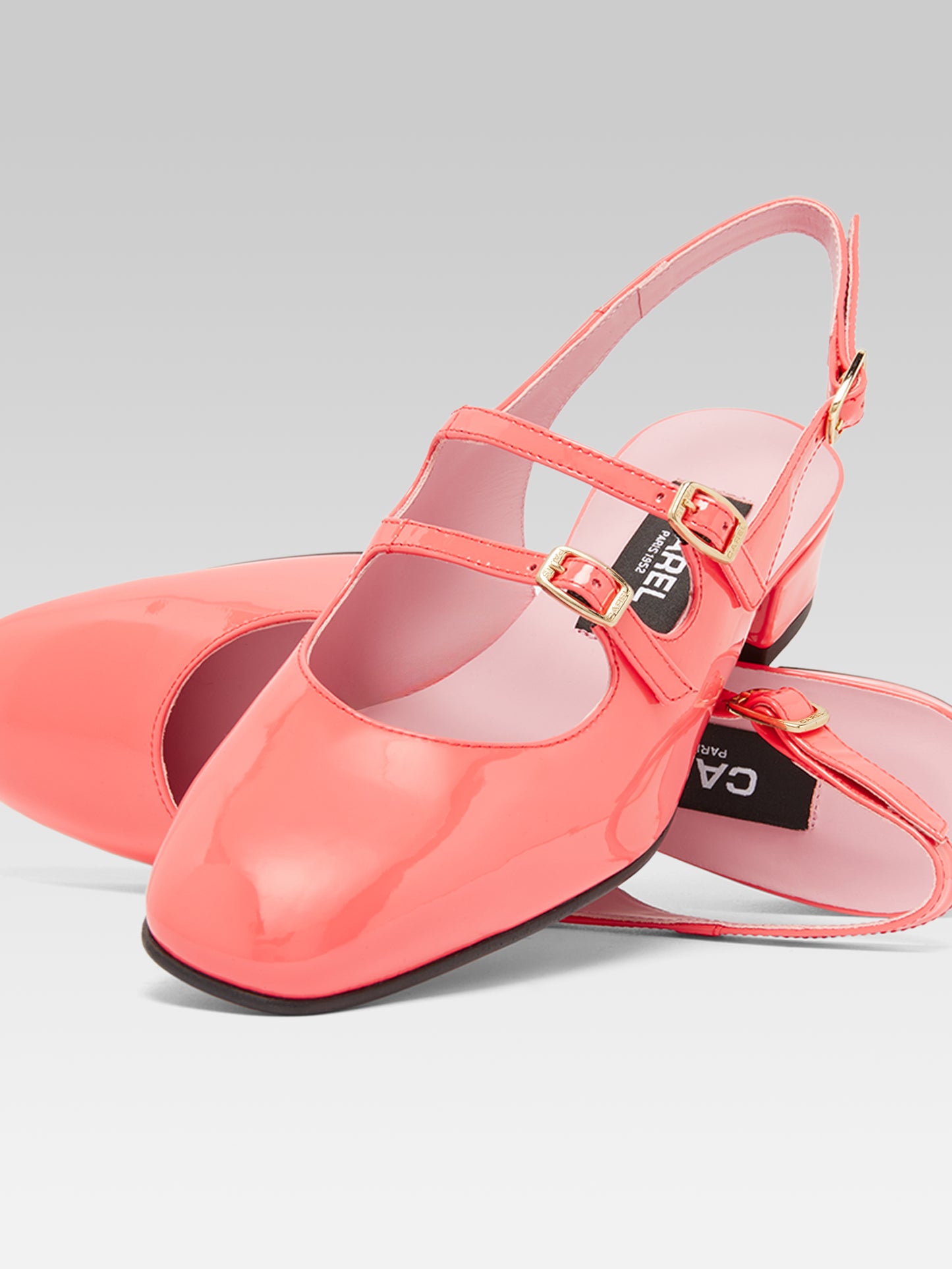 Peche - Coral upcycled patent leather slingback Mary Janes