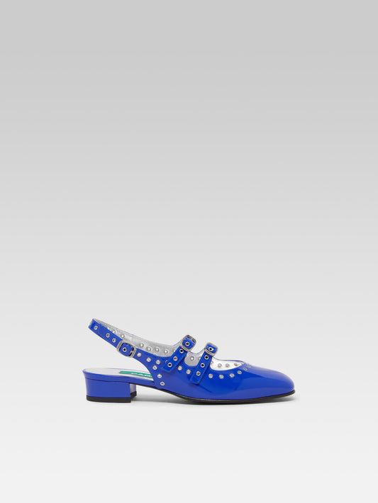 Queen - Upcycled electric blue patent leather eyelets slingback Mary Janes