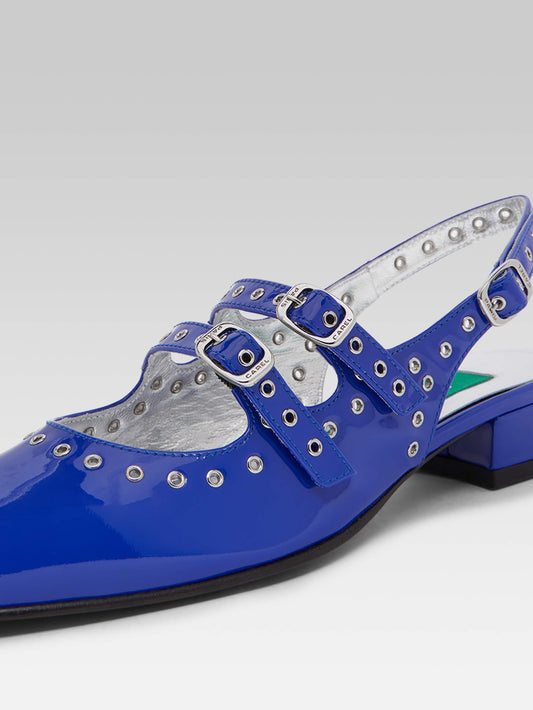 Queen - Upcycled electric blue patent leather eyelets slingback Mary Janes - Image number 4