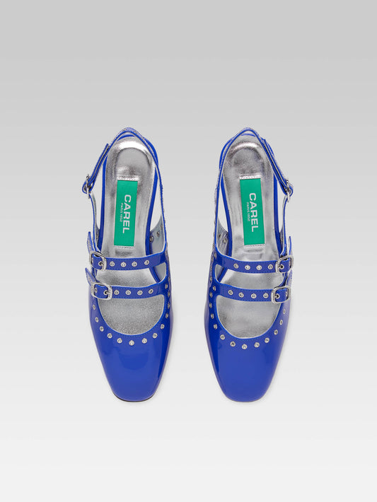 Queen - Upcycled electric blue patent leather eyelets slingback Mary Janes - Image number 2