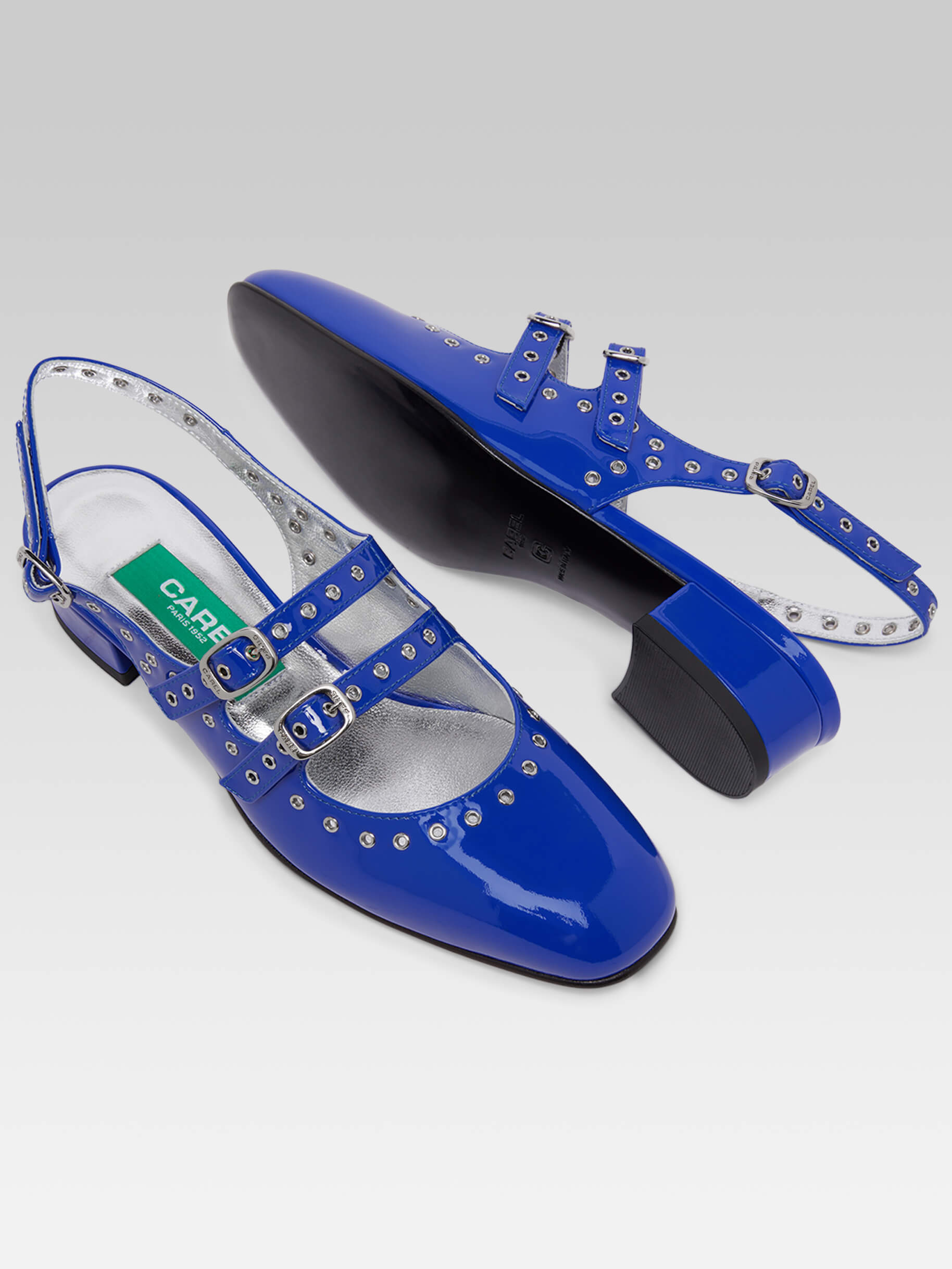 Queen - Babies slingback cuir verni bleu éléctrique upcyclé à oeillets - Image numéro 3