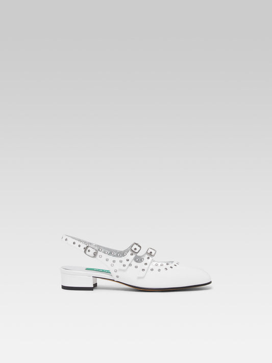 Queen - Upcycled white patent leather eyelets slingback Mary Janes