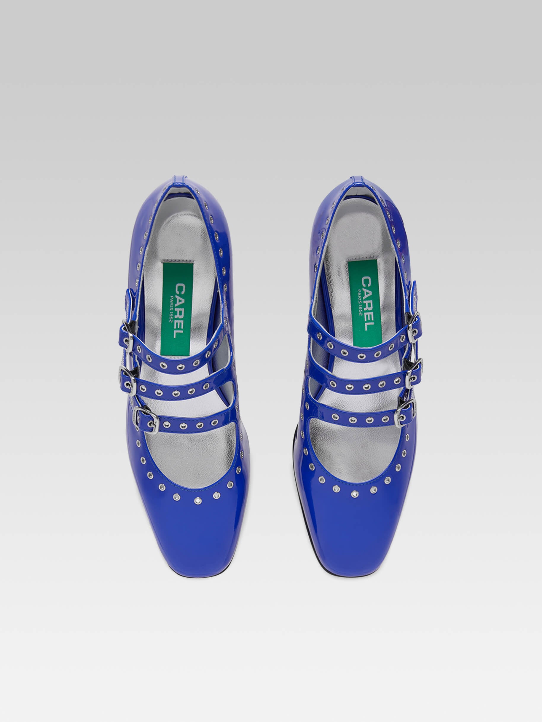 Camden - Upcycled electric blue patent leather mary janes pumps with eyelets - Image number 4