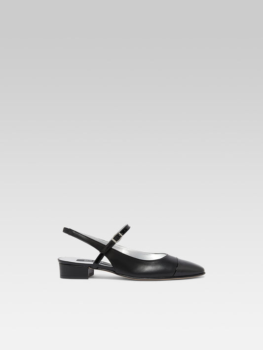 Oceano - Black leather and black patent leather slingback