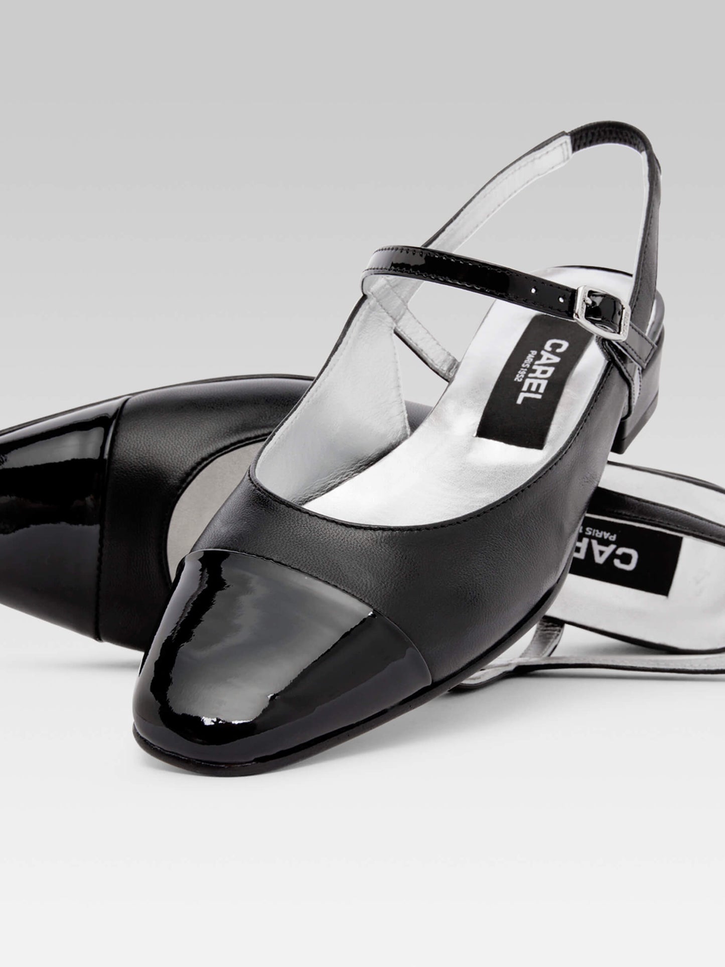 Oceano - Slingback cuir noir et cuir verni noir