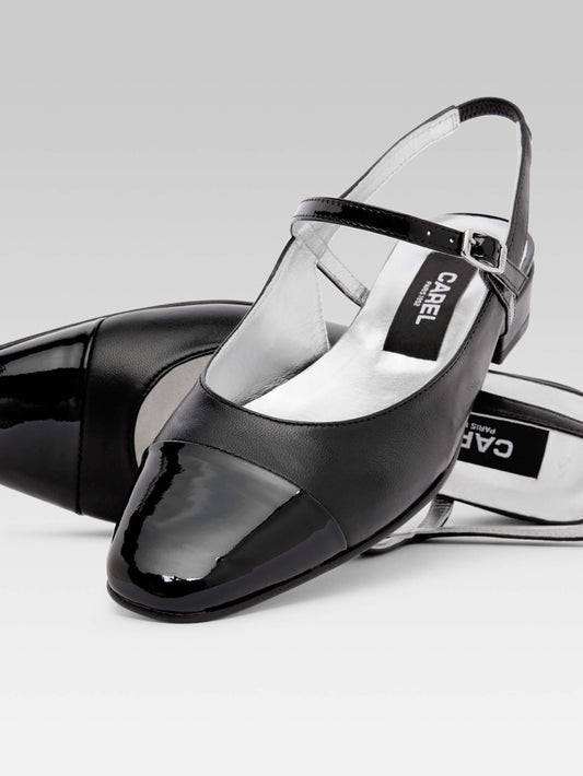 Oceano - Black leather and black patent leather slingback - Image number 6