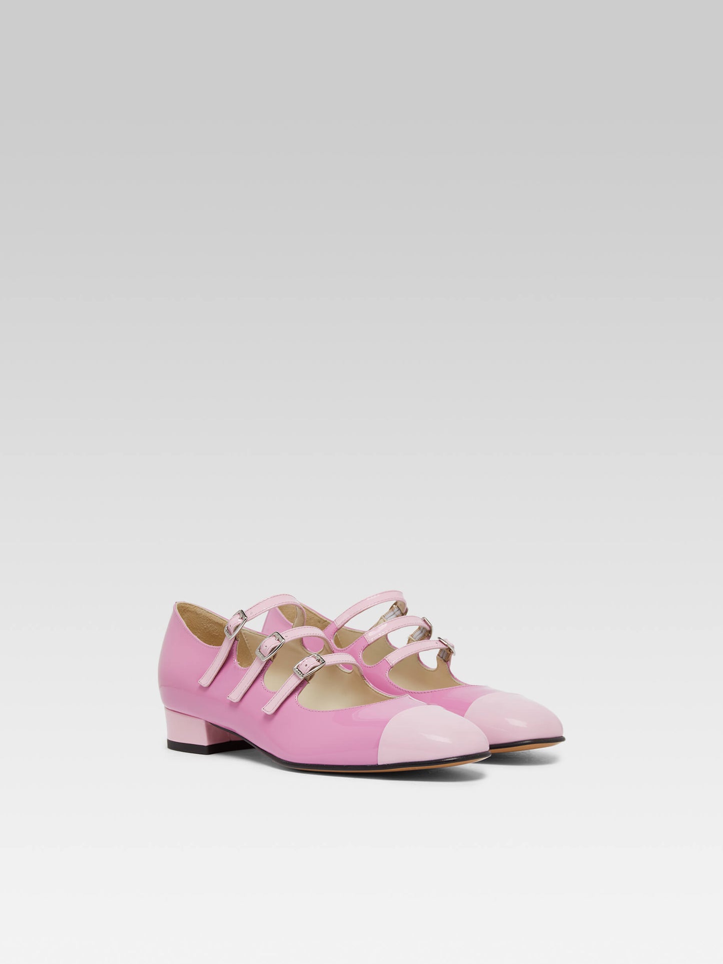 Julia - Ballerines babies cuir verni bi-rose upcyclé