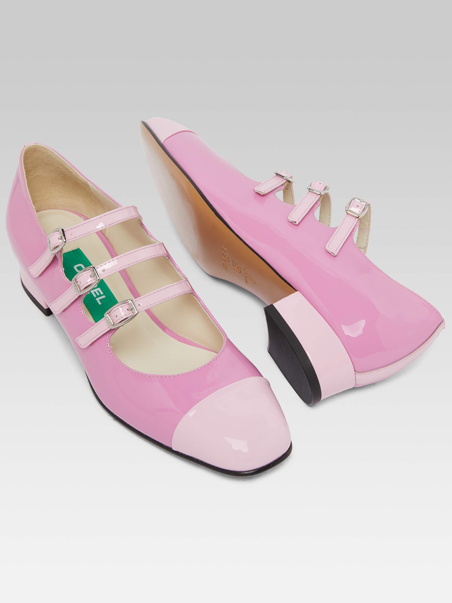 Julia - Ballerines babies cuir verni bi-rose upcyclé