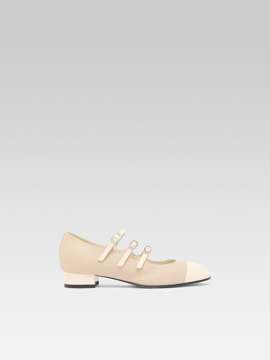 Julia - Ballerines babies cuir et cuir verni beige upcyclé