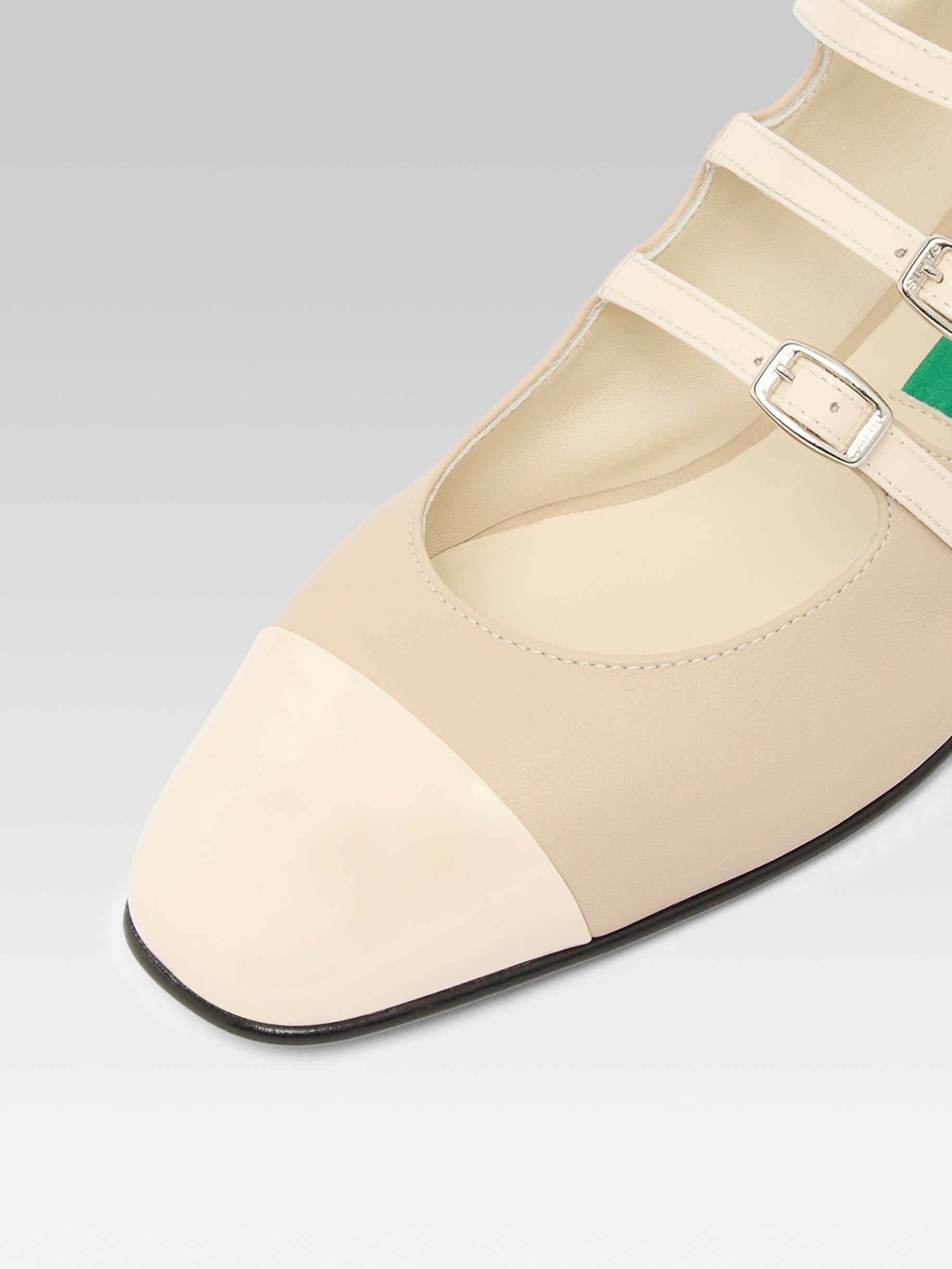 Julia - Upcycled beige leather and beige patent leather Mary Janes ballet flats - Image number 3