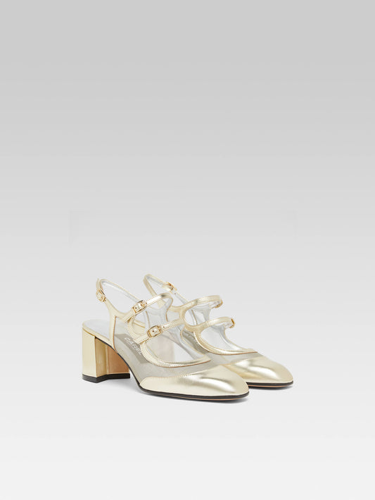 Bananight - Platinum laminated leather and mesh slingback Mary Janes - Image number 3