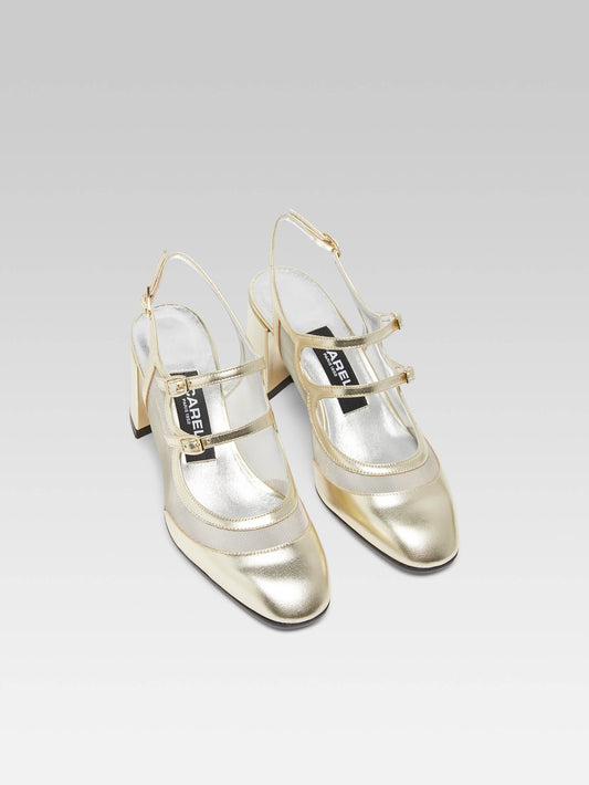 Bananight - Platinum laminated leather and mesh slingback Mary Janes - Image number 2