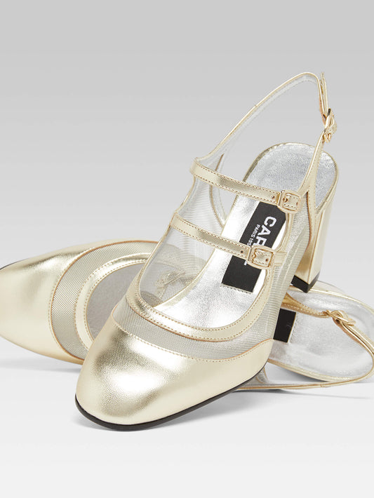 Bananight - Platinum laminated leather and mesh slingback Mary Janes - Image number 5