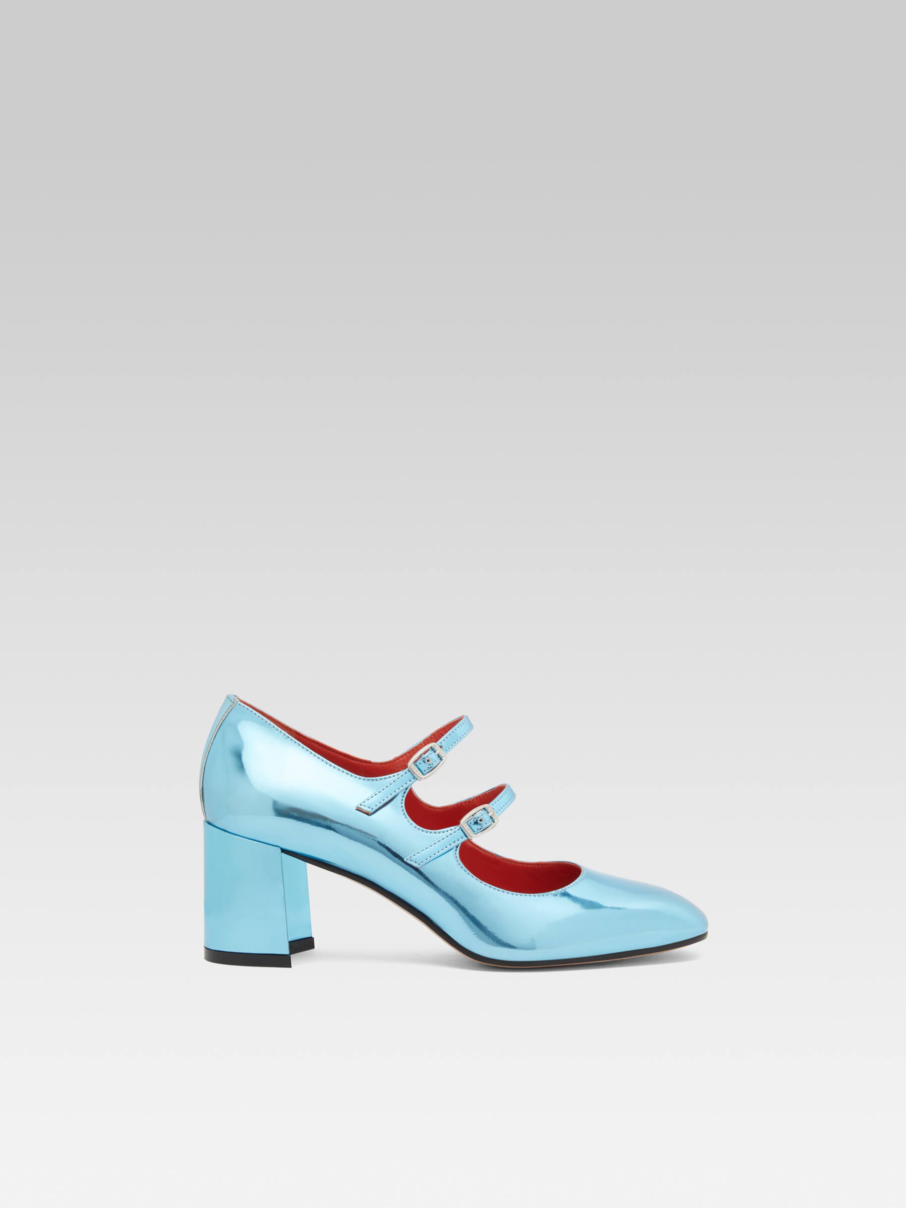 Alice - Escarpins babies cuir reflex bleu lagon