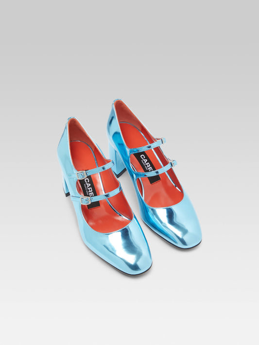 Alice - Lagoon blue reflex leather Mary Janes pumps - Image number 4