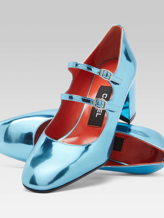 Alice - Lagoon blue reflex leather Mary Janes pumps - Image number 5