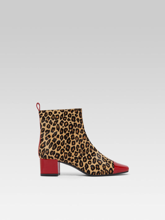 Estime - Leopard print leather and red patent leather upcycled ankle boots - Image number 2