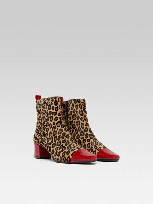 Estime - Leopard print leather and red patent leather upcycled ankle boots - Image number 3