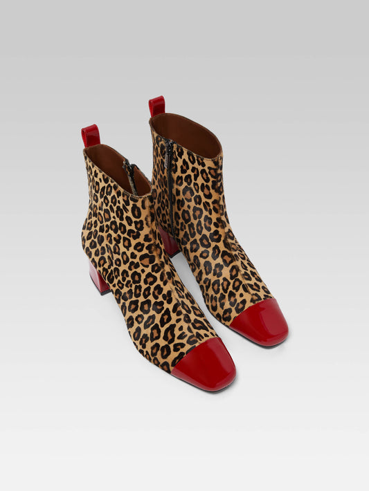 Estime - Leopard print leather and red patent leather upcycled ankle boots - Image number 5