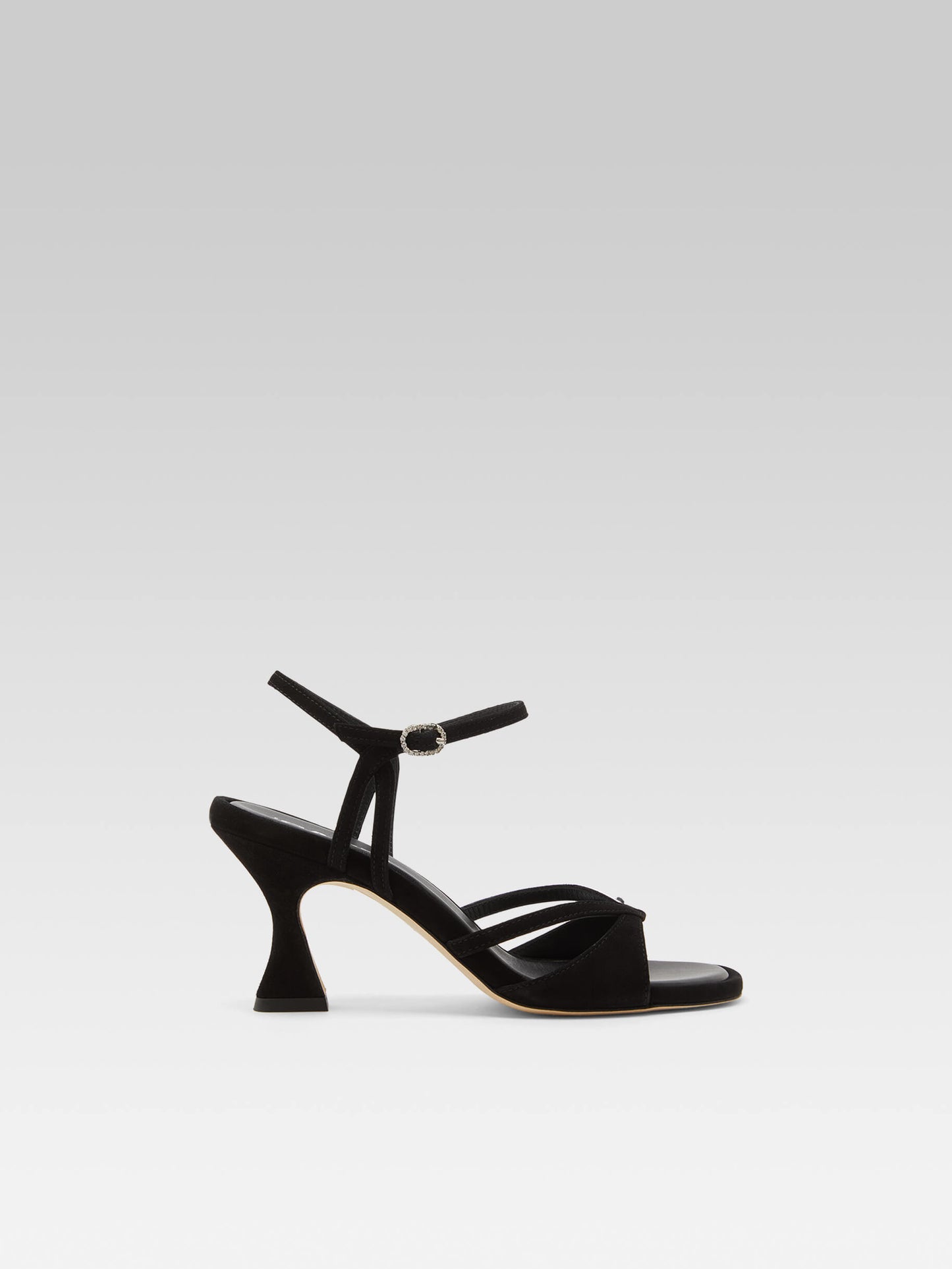 Apollo - Black suede leather strass buckle sandals